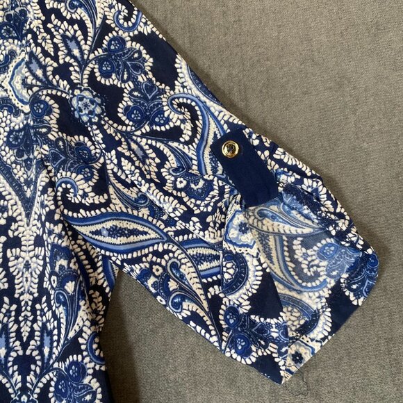 Blue Paisley V-Neck Tunic With 3/4 Sleeves PerSeption Concept Button Womens L - Picture 5 of 11